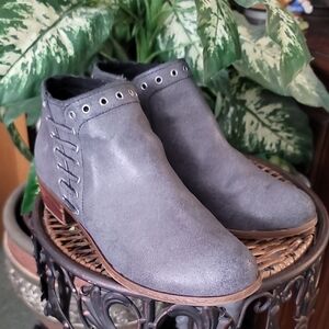 🥰Minnietonka Brenna Gray Leather Ankle Boots Zipper Womens 8